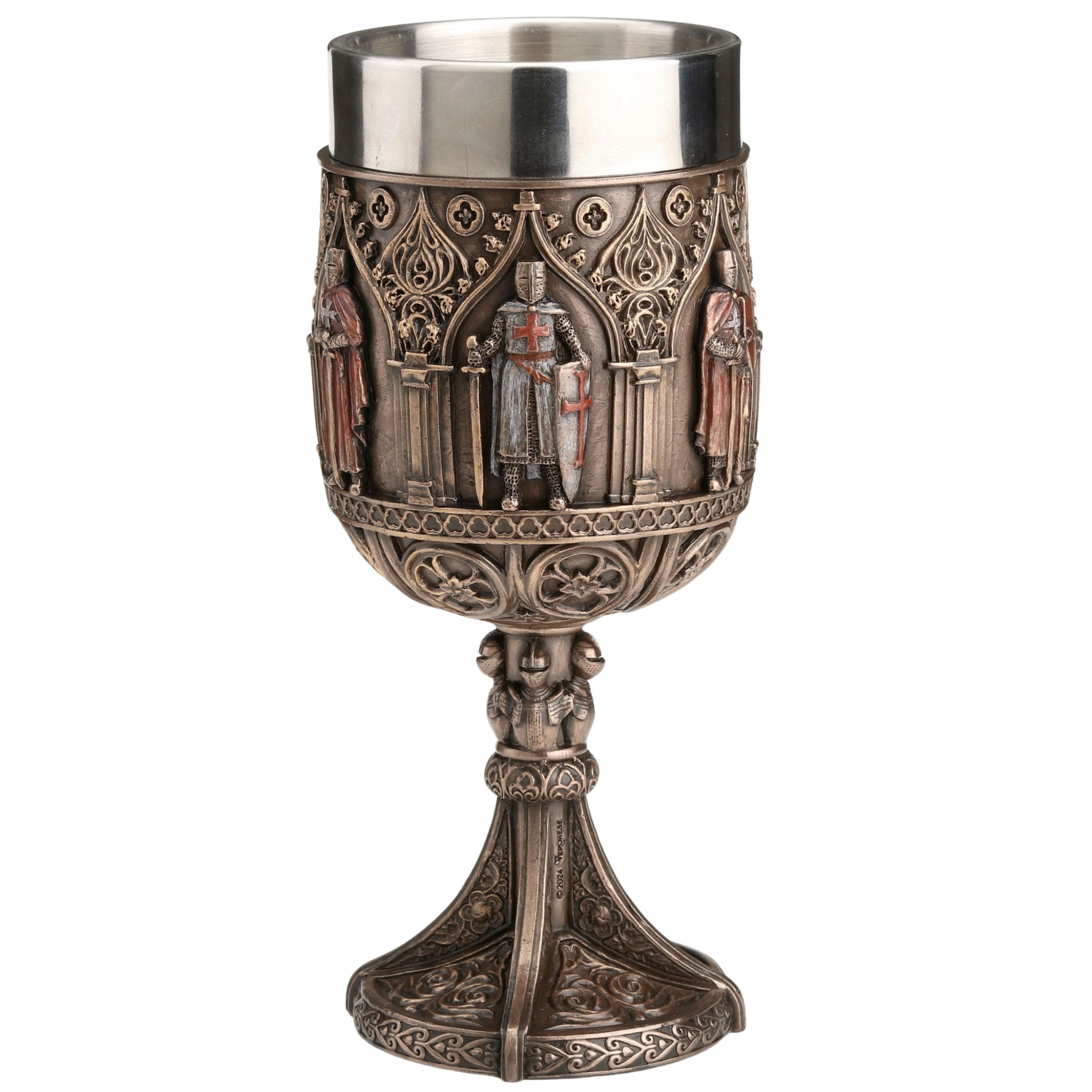 Knights Templar Chalice, Medieval Crusader Goblet, Cold Cast Bronze Drinkware (200ml)