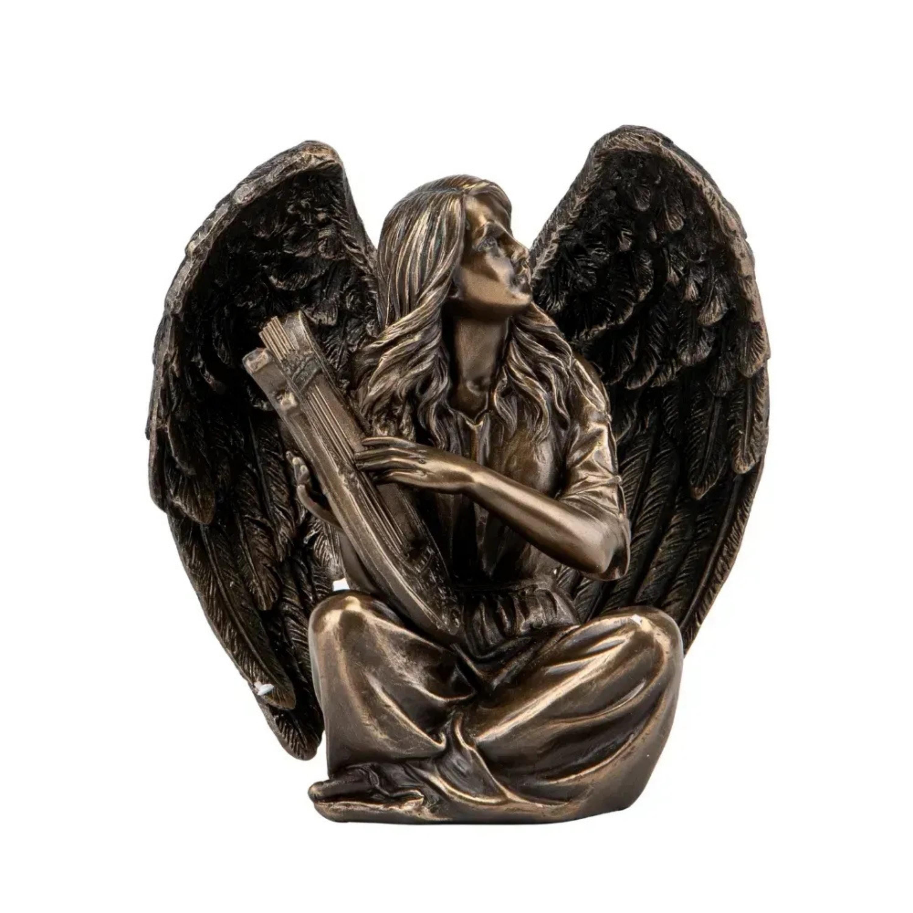 Angel with Harp Statue.Angel Playing Lyre Sculpture