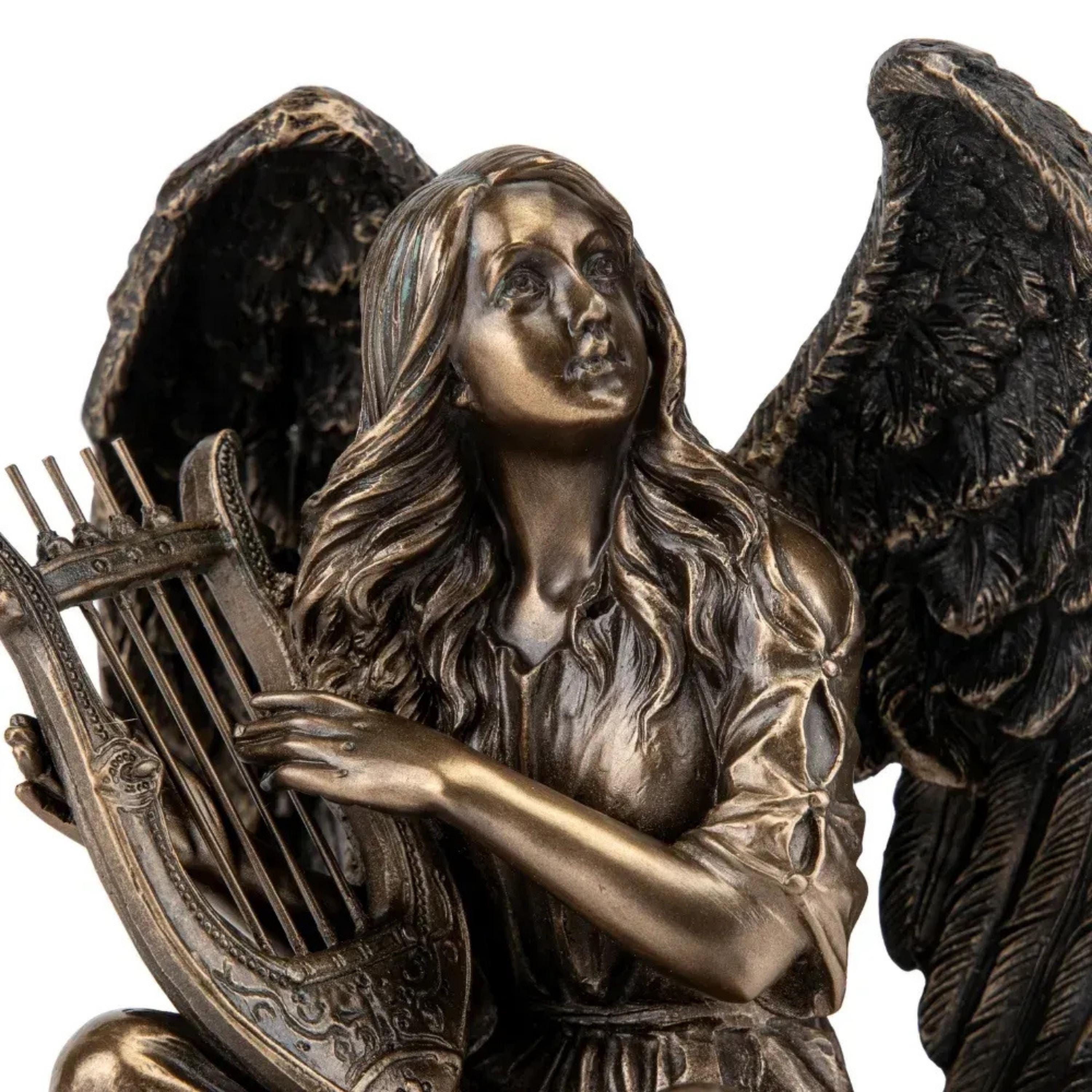 Angel with Harp Statue.Angel Playing Lyre Sculpture