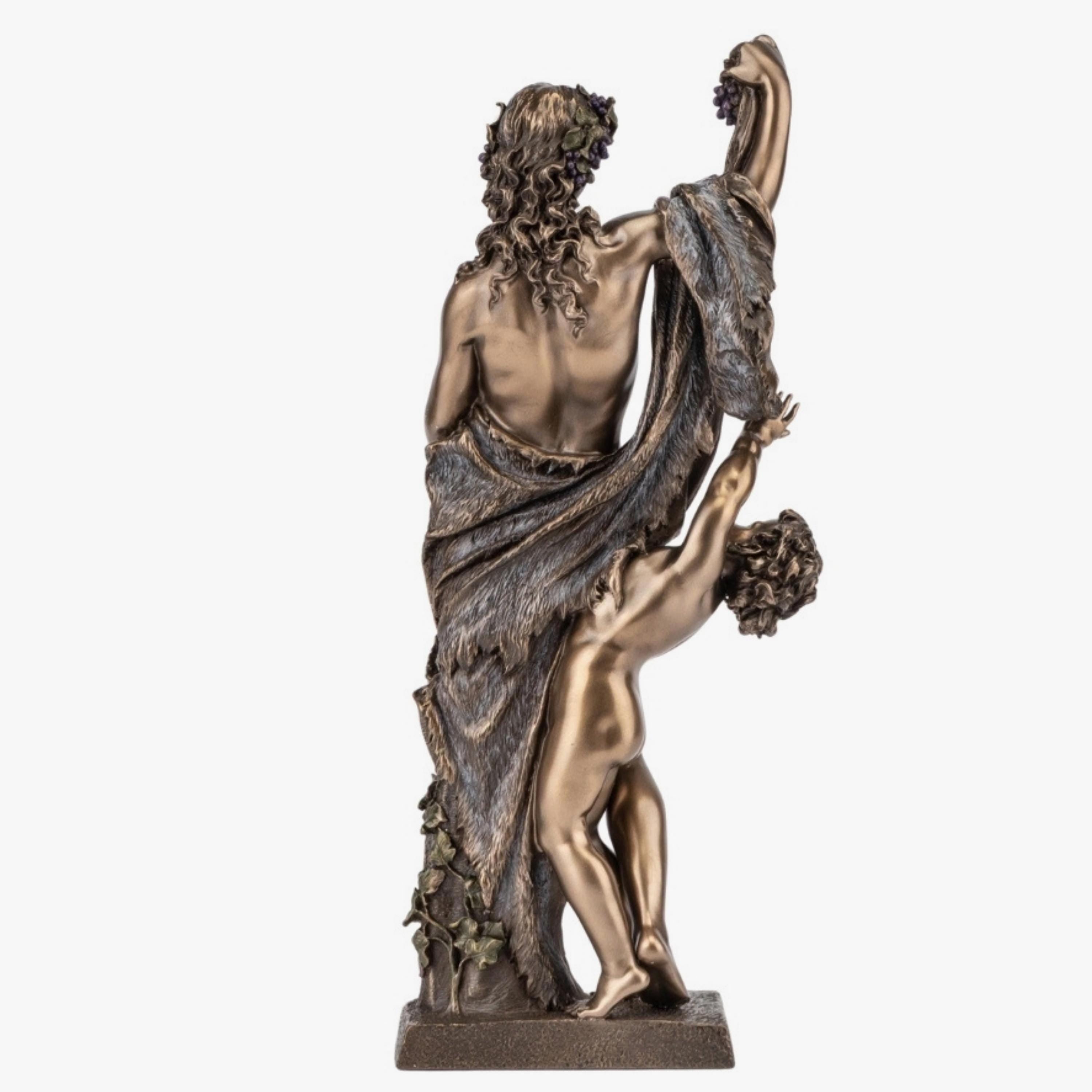 Bronze Finish Dionysus Statue: Greek God of Wine Sculpture (38cm)