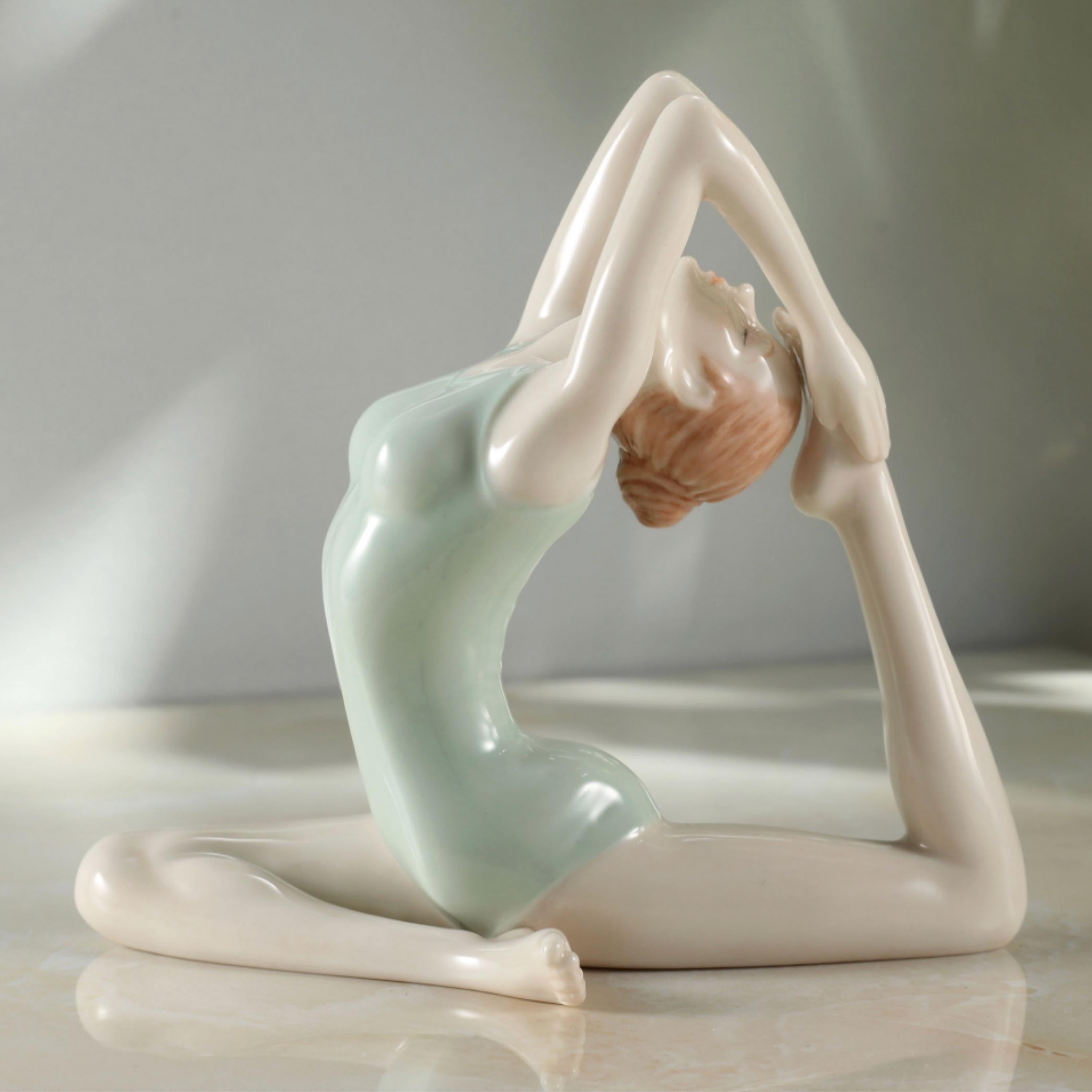 Fine Porcelain Yoga Sculpture, One Legged King Pigeon Pose, Eka Pada Rajakapotasana, Meditation Decor