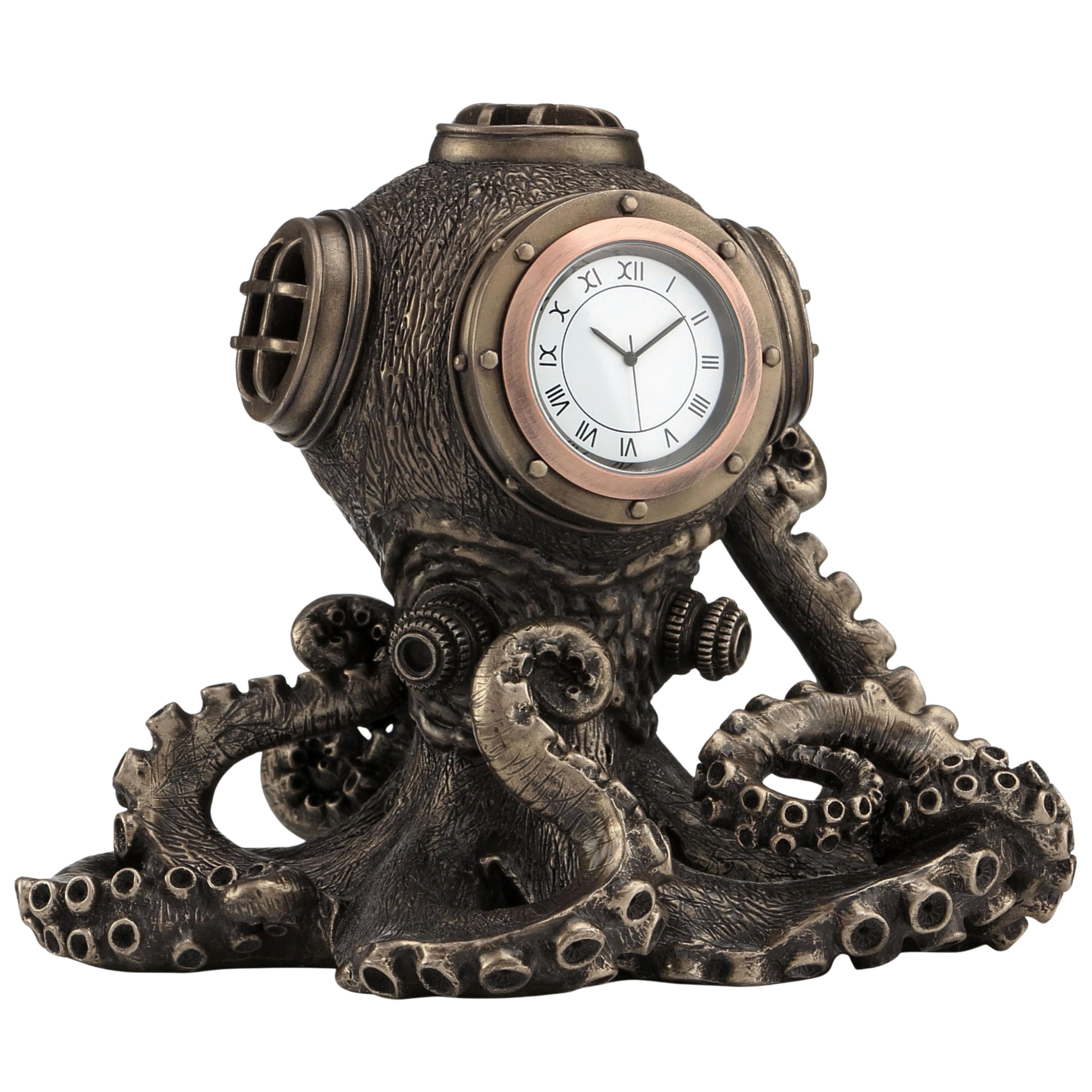 Steampunk Octopus Desk Clock: Cold Cast Bronze Veronese Design Home Decor