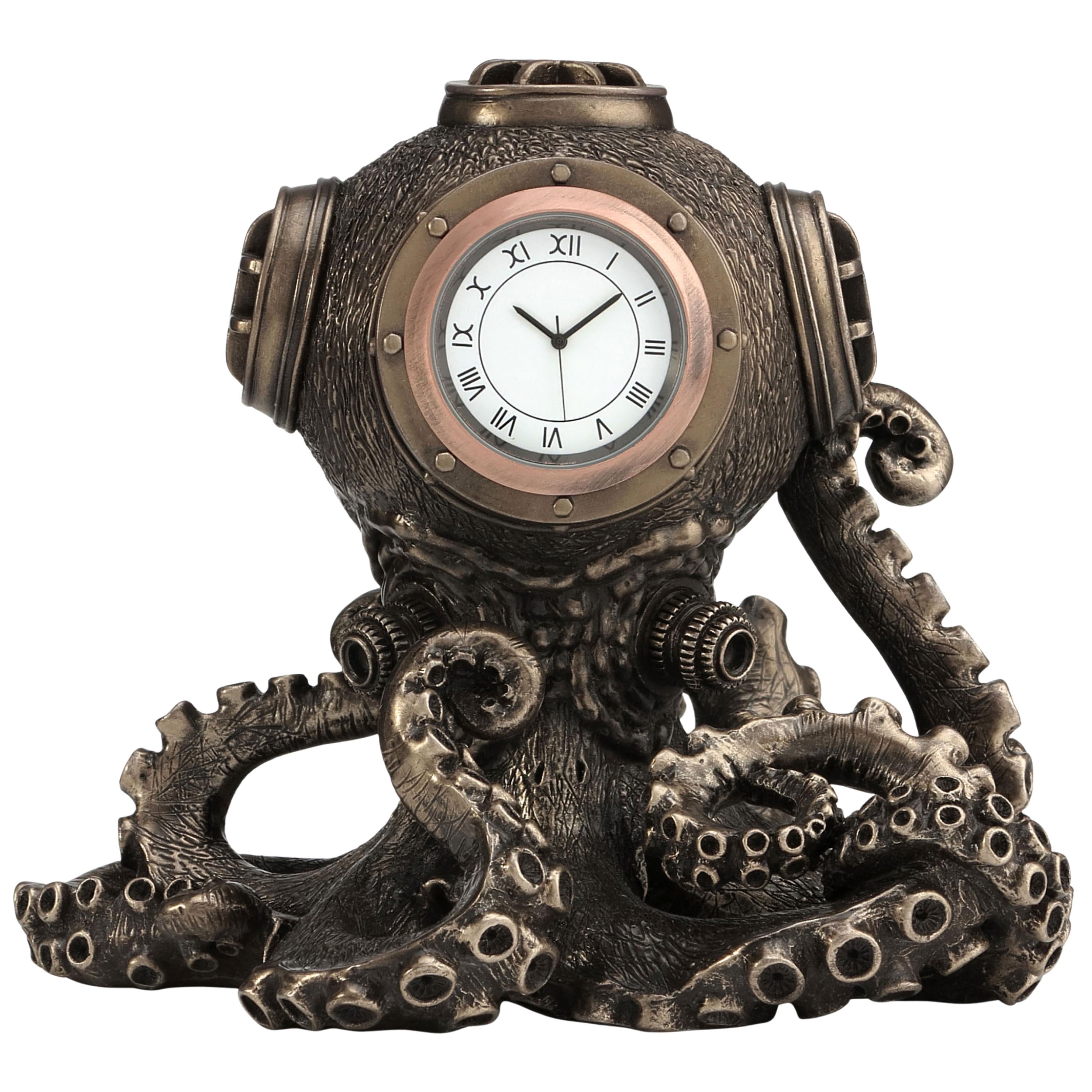 Steampunk Octopus Desk Clock: Cold Cast Bronze Veronese Design Home Decor
