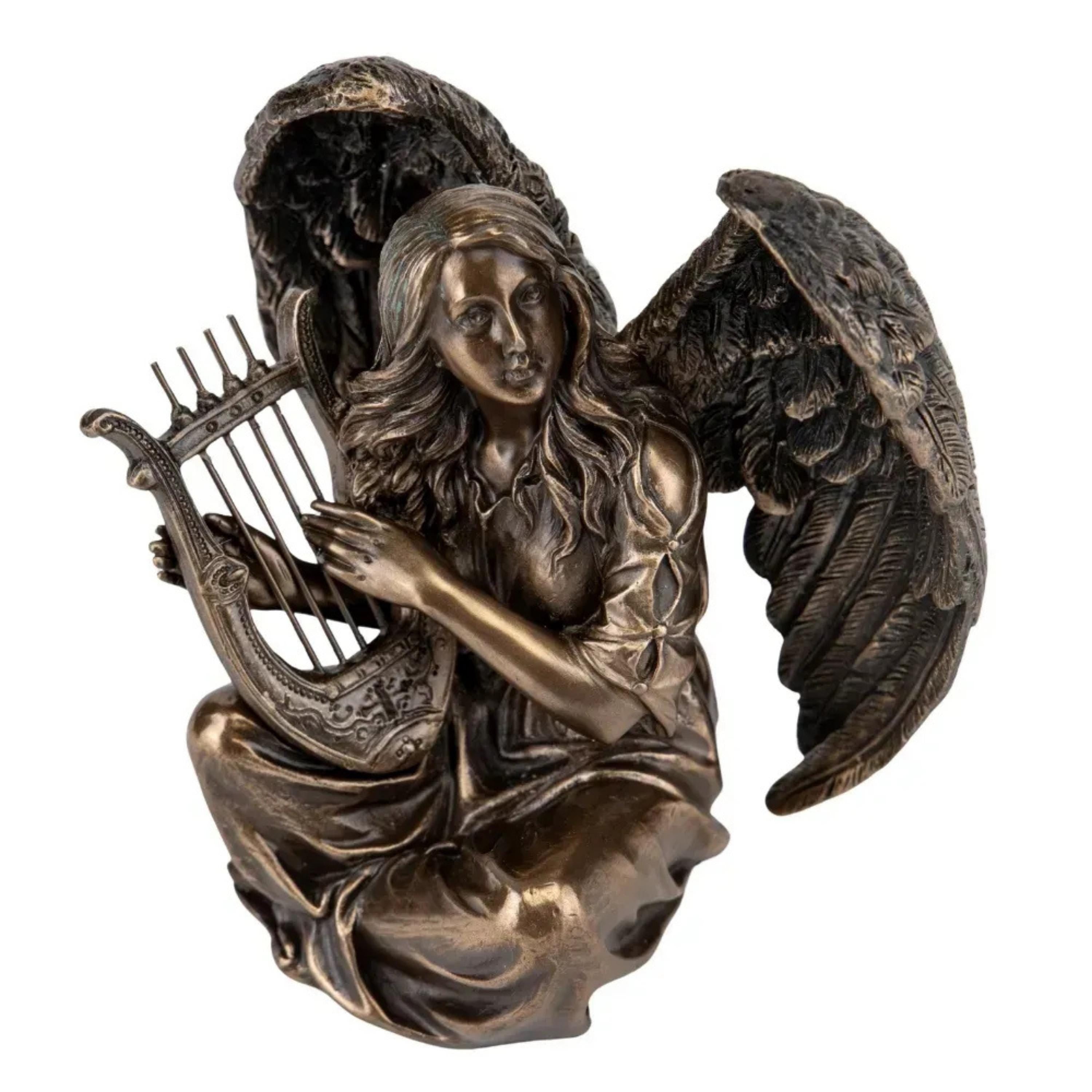Angel with Harp Statue.Angel Playing Lyre Sculpture