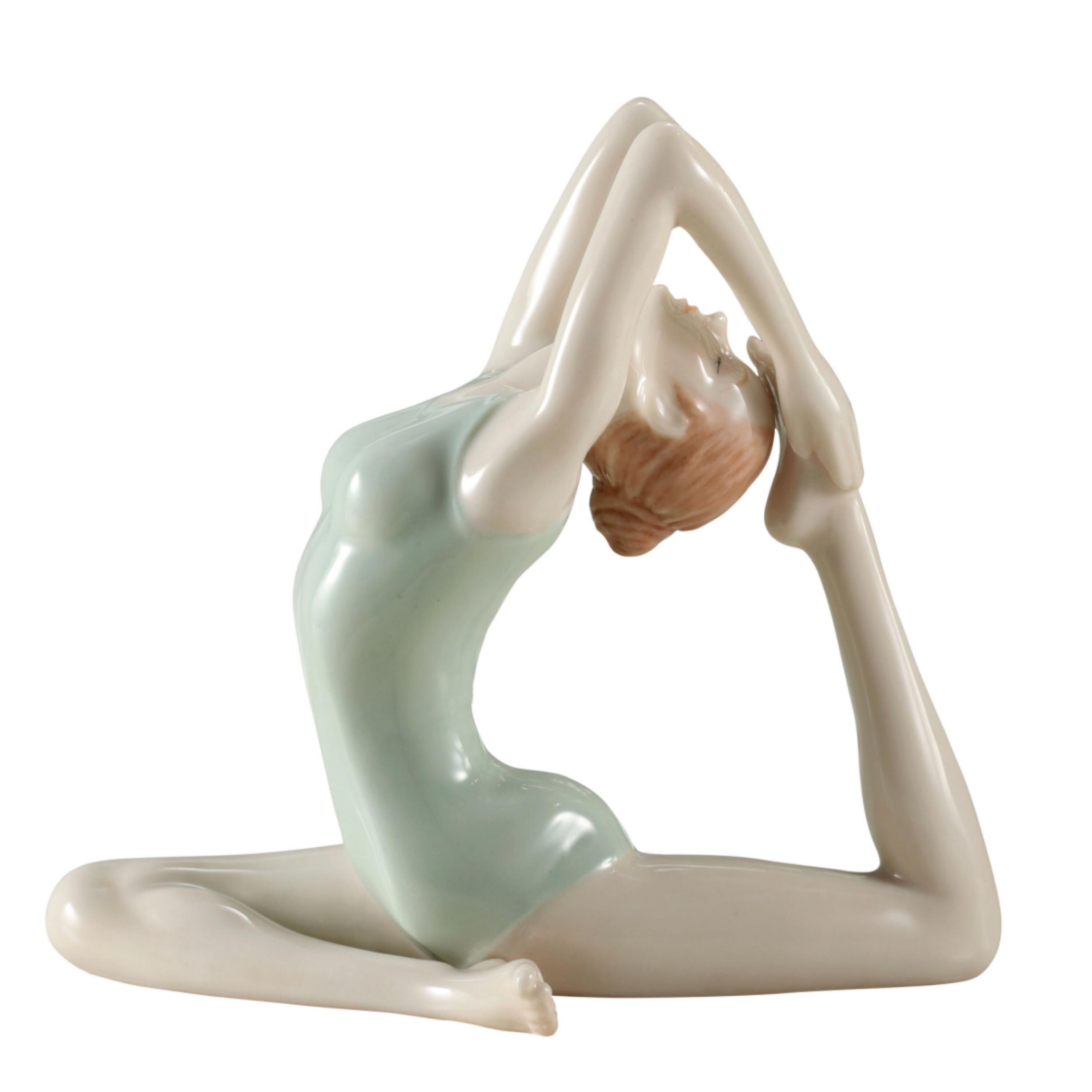 Fine Porcelain Yoga Sculpture, One Legged King Pigeon Pose, Eka Pada Rajakapotasana, Meditation Decor
