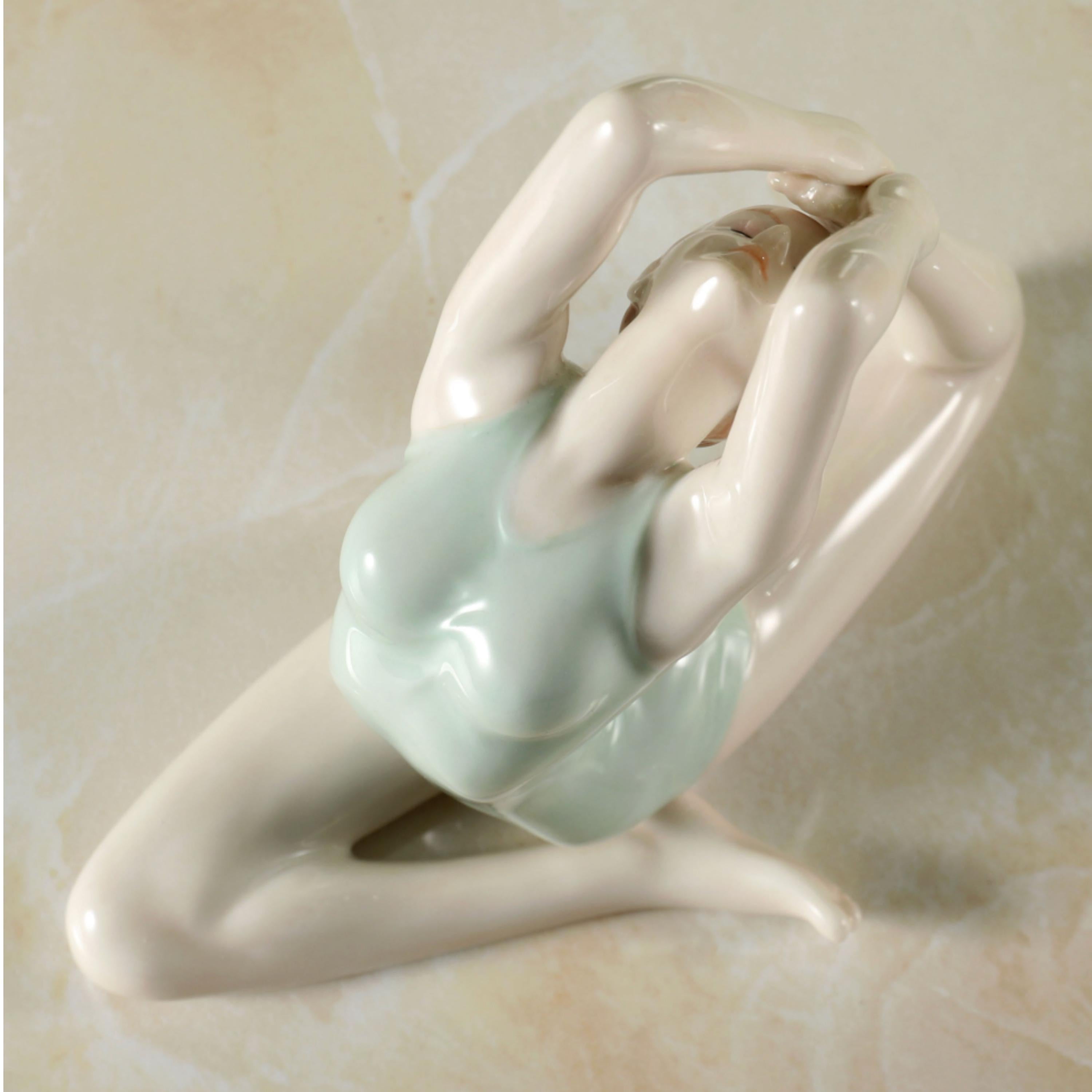 Fine Porcelain Yoga Sculpture, One Legged King Pigeon Pose, Eka Pada Rajakapotasana, Meditation Decor