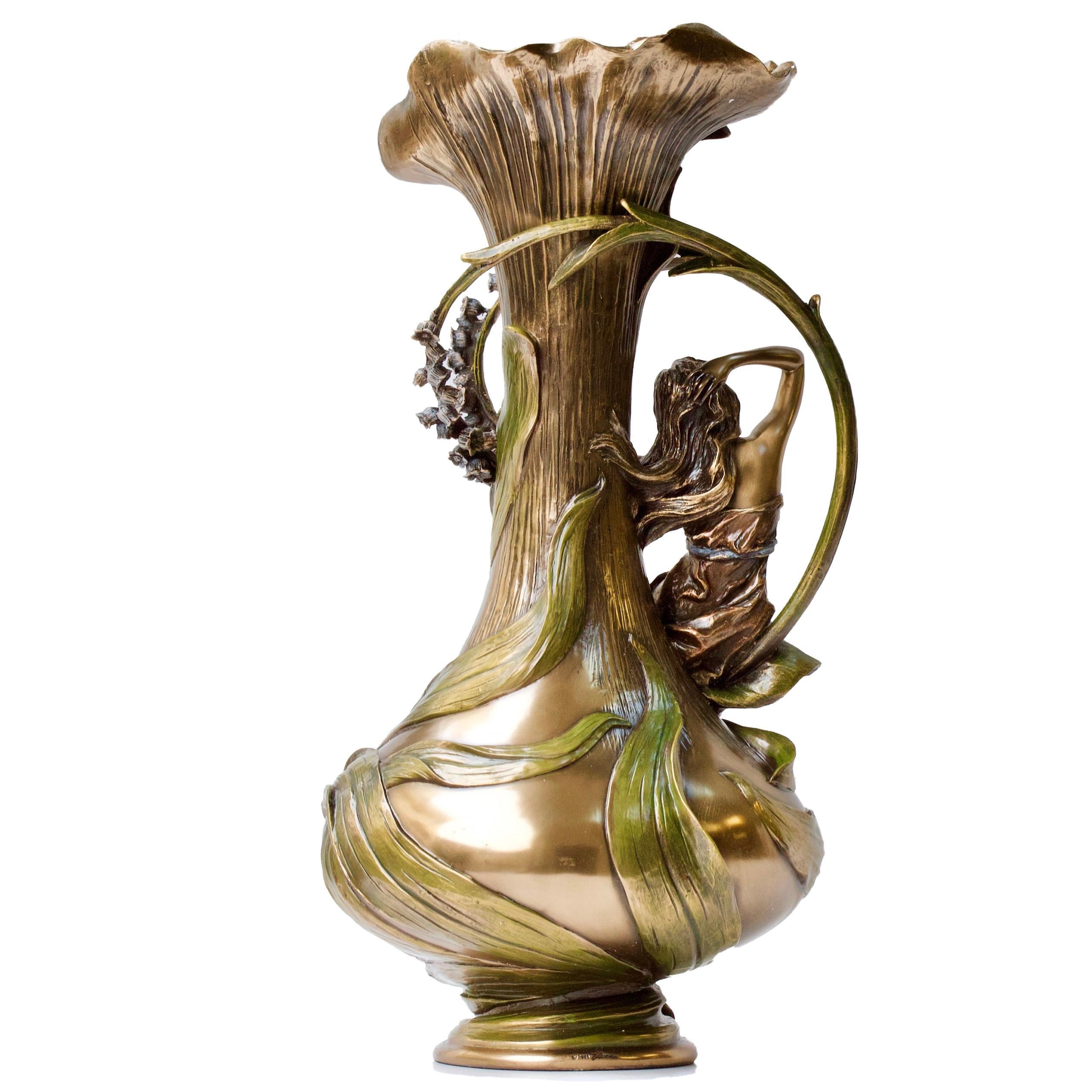 15.35 Inc Art Nouveau Vase with Hyacinths and Woman shape
