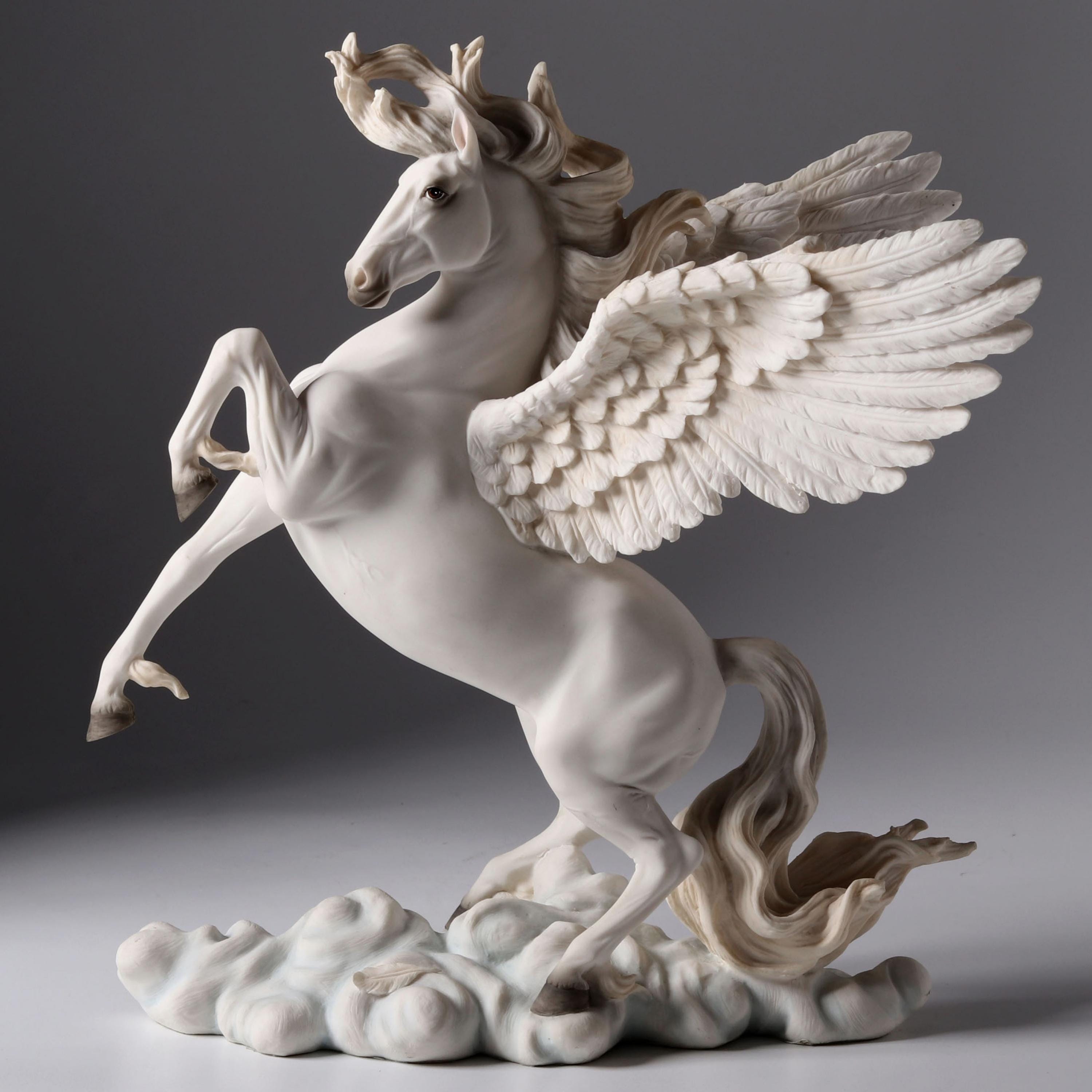 Winged Pegasus Statue, White Polystone Mythical Creature Sculpture, Greek Mythology Fantasy Decor