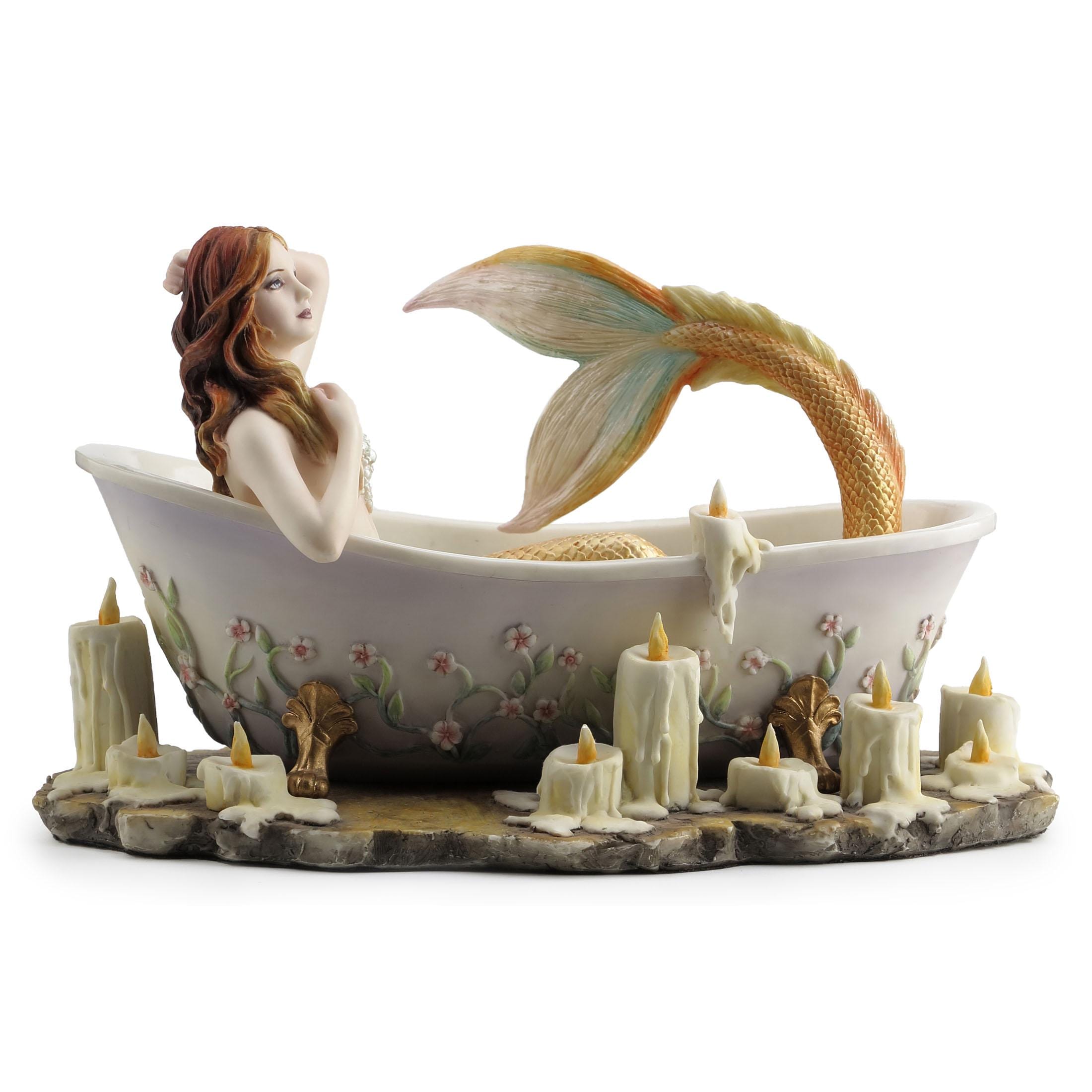 Resin Mermaid Bathtub Sculpture, Hand-Painted Siren Figurine, Fantasy Home Decor