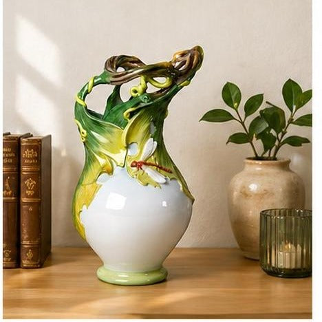 Dragonfly Porcelain Vase: Snapdragon Flower Decor