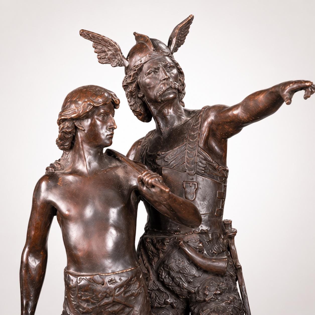 Bronze Vercingetorix and Son Sculpture: Lost Wax Viking Statue (33 Inch)