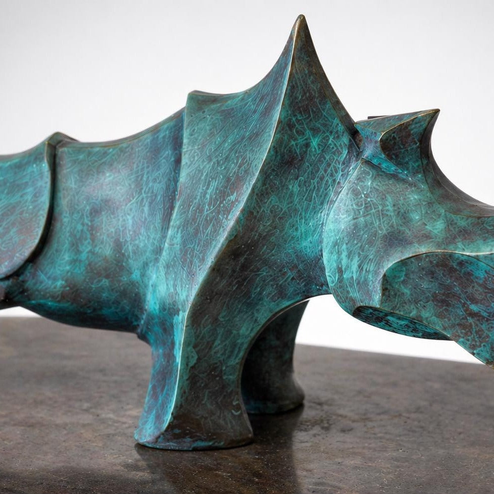 Large Modern Bronze Rhino Sculpture, Outdoor Garden Art (57cm/22in)