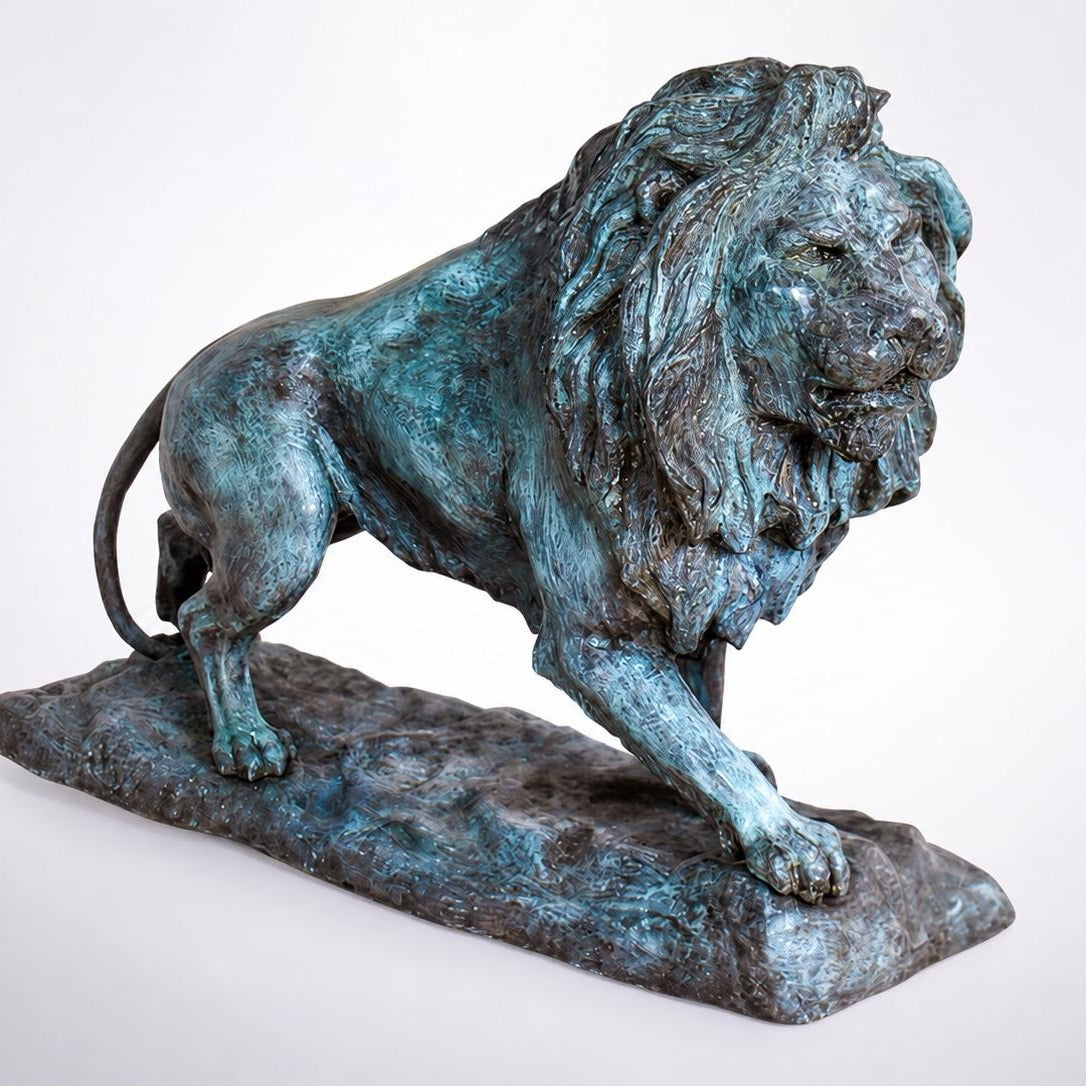 Large Bronze Lion Sculpture. Green Patina. Hand Cast. Bronze Lion Decor