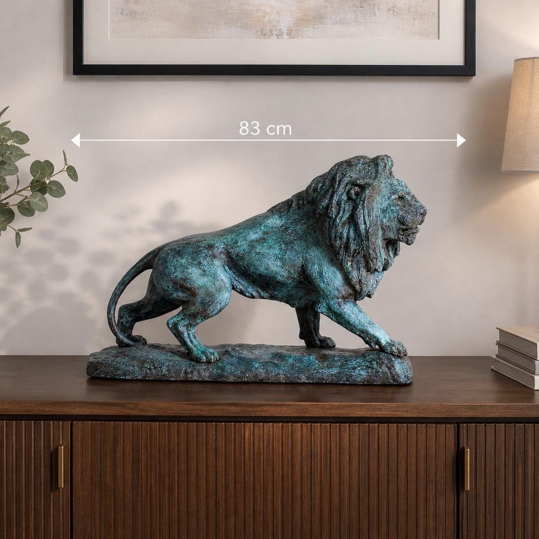 Large Bronze Lion Sculpture. Green Patina. Hand Cast. Bronze Lion Decor