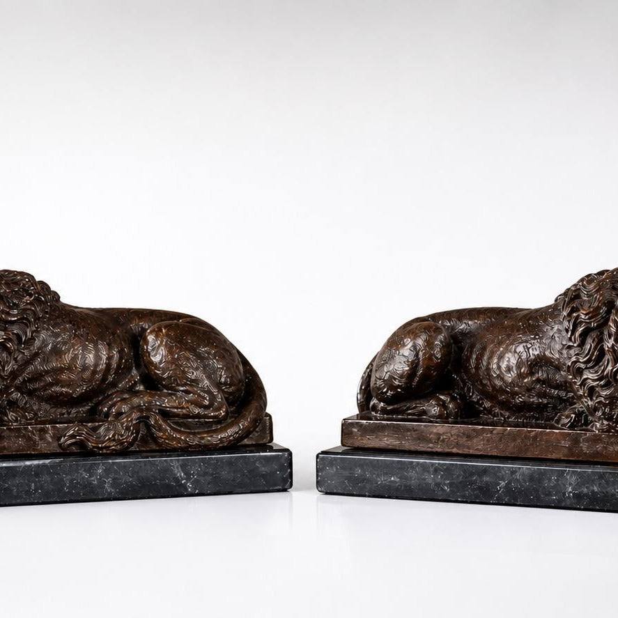 Bronze Lion Set Sculpture: Classic Wildlife Art, Lost Wax Casting Home Decor