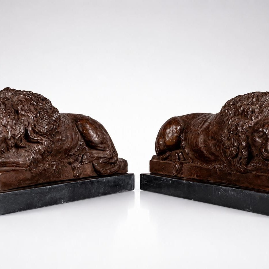 Bronze Lion Set Sculpture: Classic Wildlife Art, Lost Wax Casting Home Decor