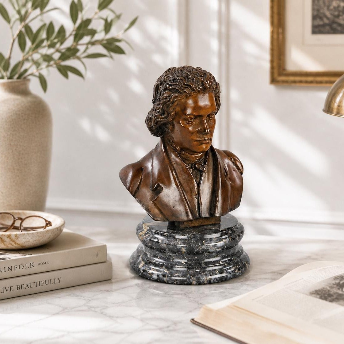 Bronze Beethoven Bust Sculpture: Classical Composer Portrait, Lost Wax Art