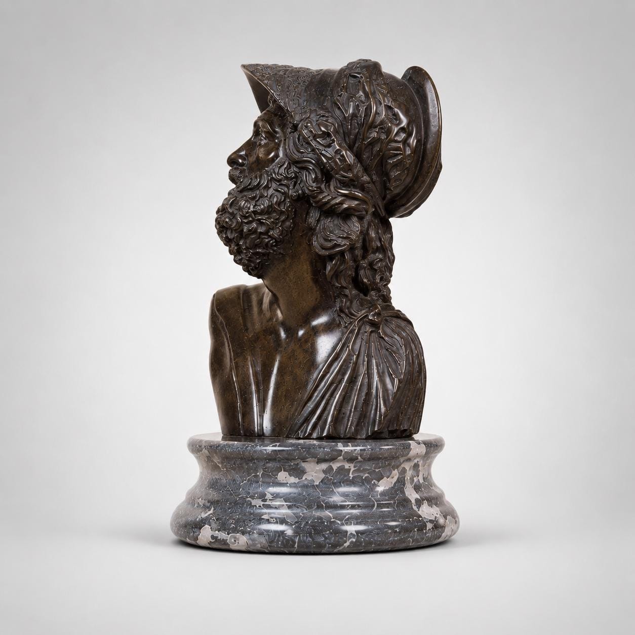 Menelaus Bronze Bust Sculpture: Greek Mythology Classical Roman Warrior Art