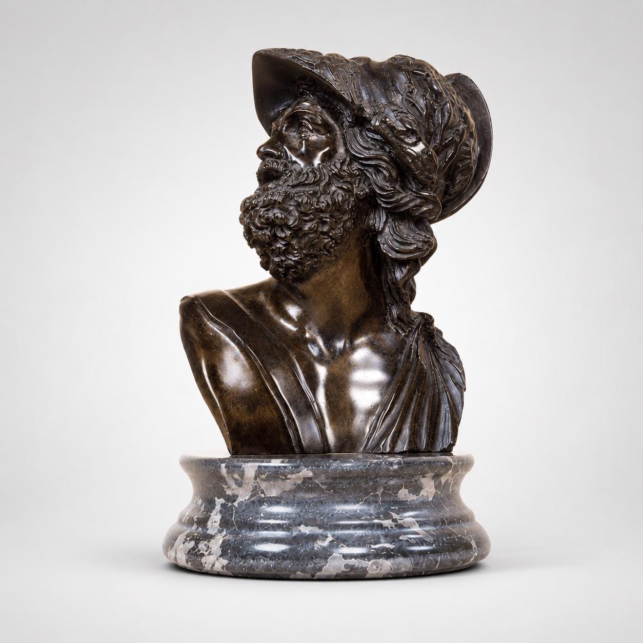 Menelaus Bronze Bust Sculpture: Greek Mythology Classical Roman Warrior Art