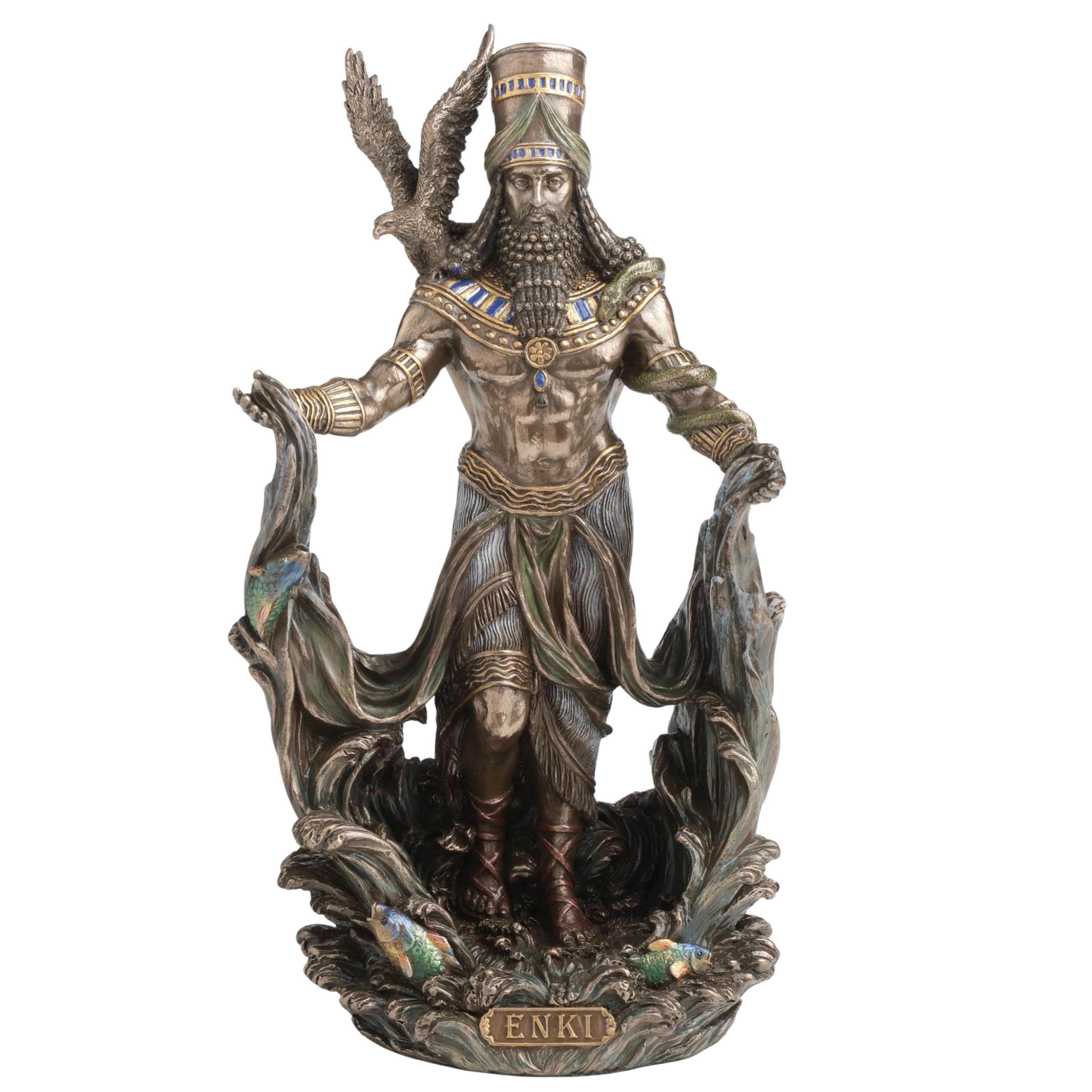 Enki Sumerian God of Water & Knowledge Statue. Ancient Mesopotamian Mythology Sculpture. Pagan Altar Decor Gift