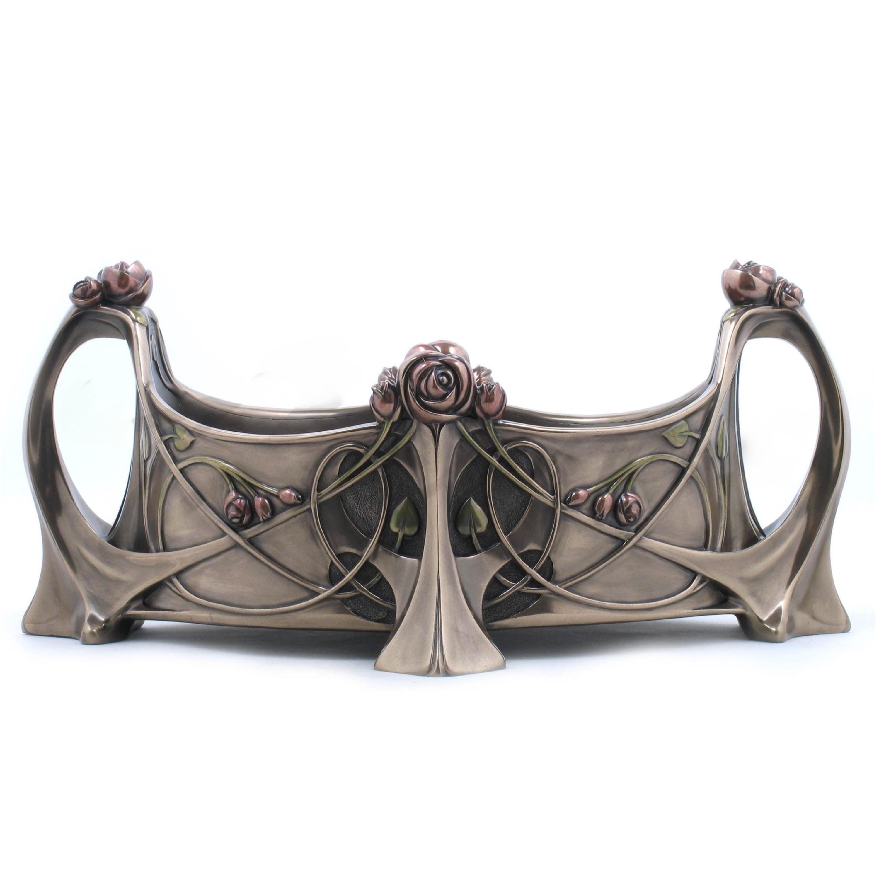 Art Nouveau Rose Centerpiece Bowl, Cold Cast Bronze, Victorian Floral Table Decor