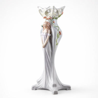 Art Nouveau Maiden Porcelain Vase, Hand-Painted Floral Figurine Bud Vase