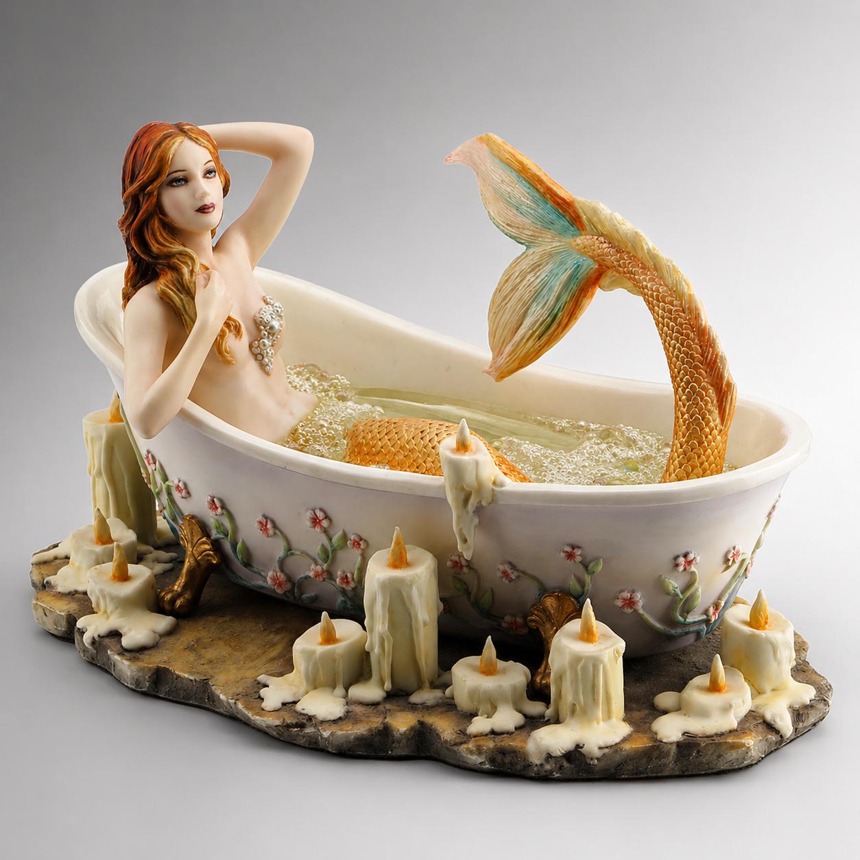 Resin Mermaid Bathtub Sculpture, Hand-Painted Siren Figurine, Fantasy Home Decor