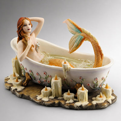 Resin Mermaid Bathtub Sculpture, Hand-Painted Siren Figurine, Fantasy Home Decor