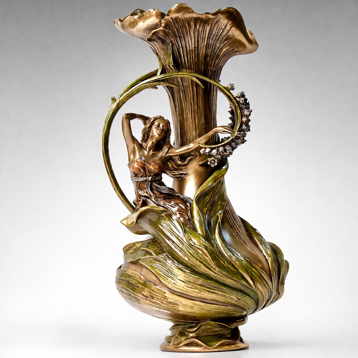 15.35 Inc Art Nouveau Vase with Hyacinths and Woman shape