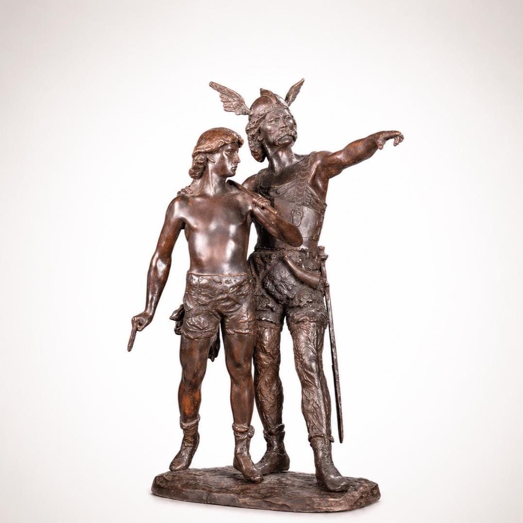 Bronze Vercingetorix and Son Sculpture: Lost Wax Viking Statue (33 Inch)