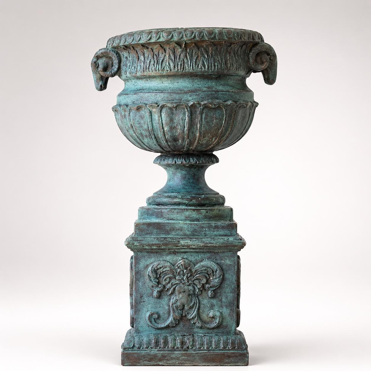 16 Inch Ancient Greek Style Bronze Garden Urn Vase with Goat Motif