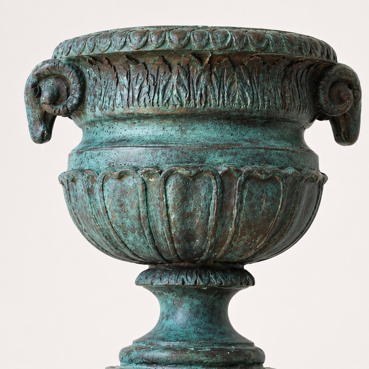 16 Inch Ancient Greek Style Bronze Garden Urn Vase with Goat Motif
