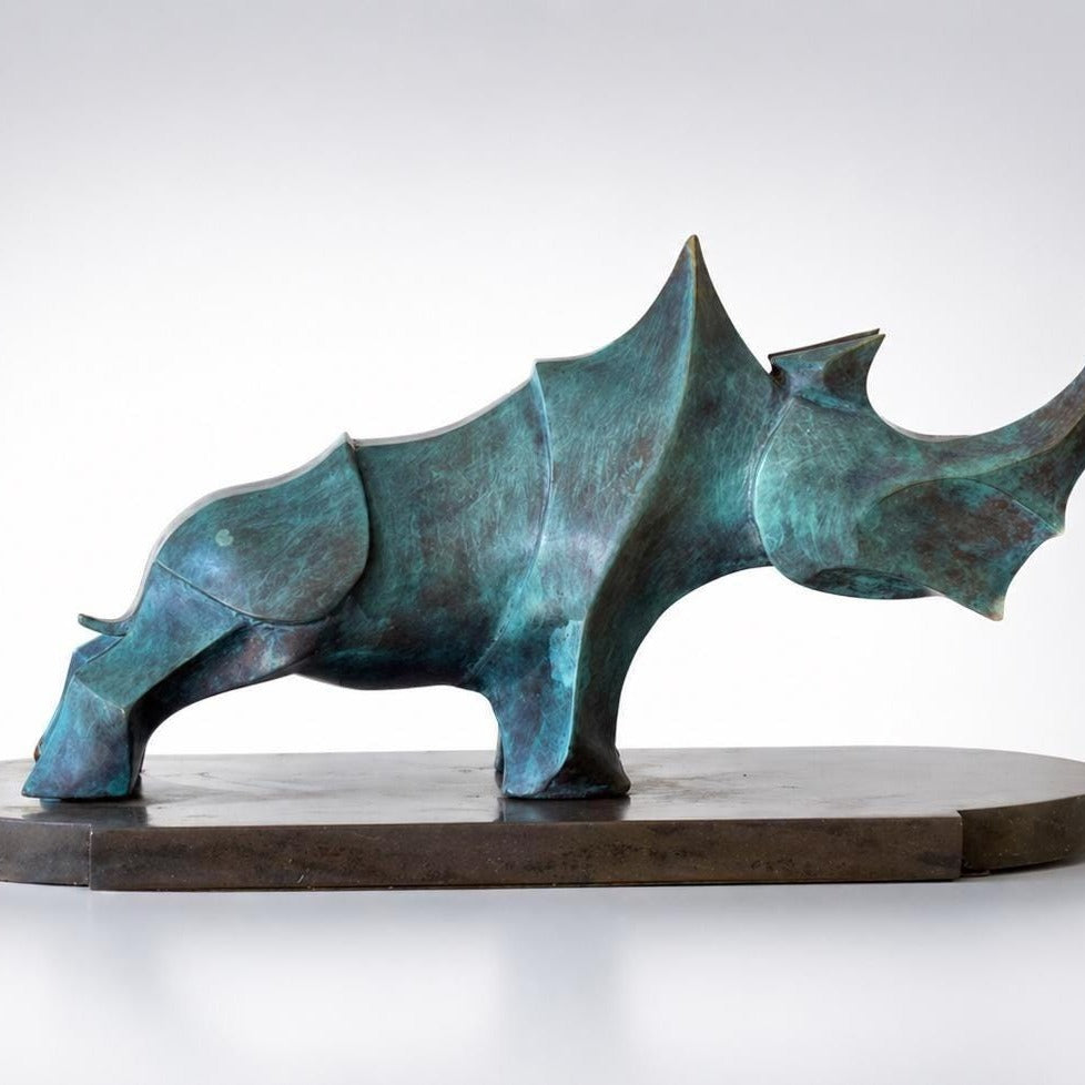 Large Modern Bronze Rhino Sculpture, Outdoor Garden Art (57cm/22in)