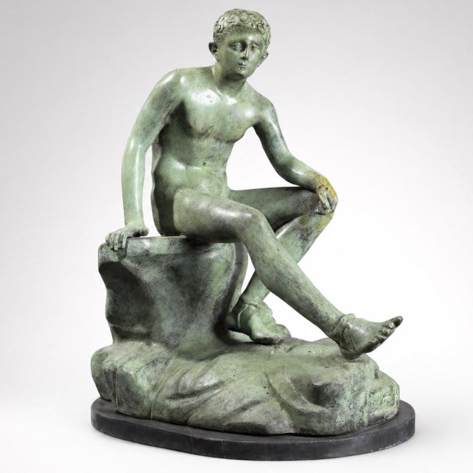 Seated Hermes Bronze Sculpture, Ancient Greek Statue (19.69 Inches)