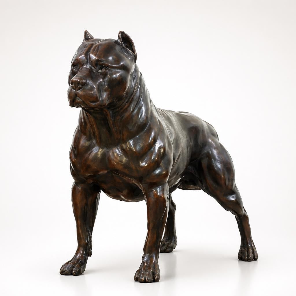 Life Size Solid Bronze Pitbull Garden Sculpture (16 Inches)