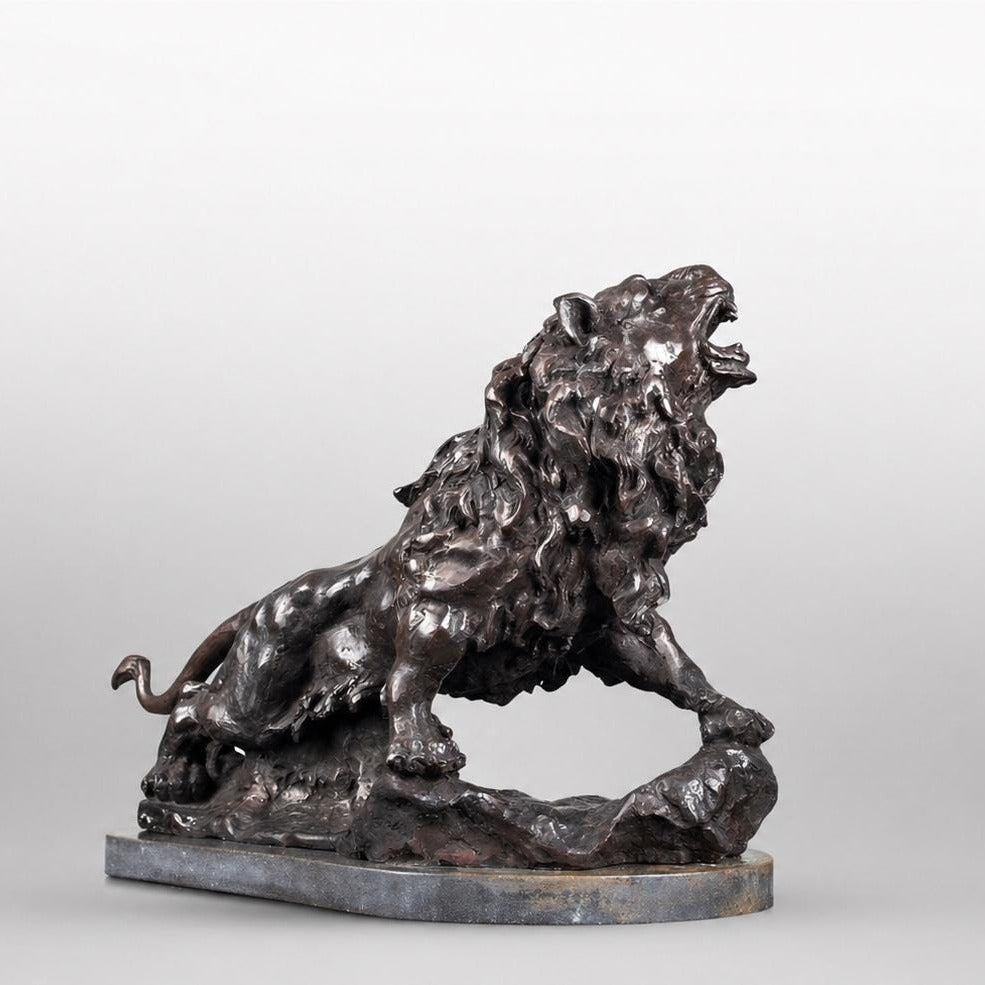 Large Bronze Lion Sculpture: Office Home Decor Centerpiece (22.44 Inches)