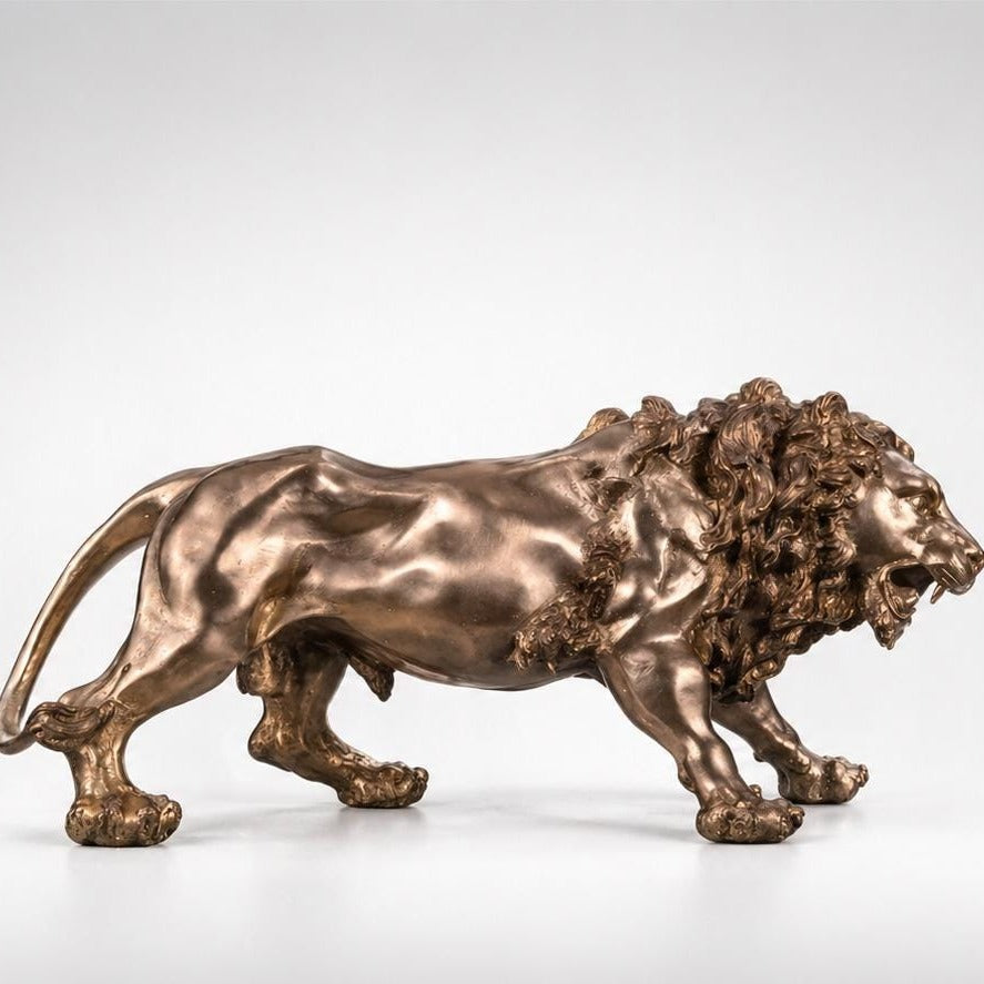 Bronze Wild Lion Sculpture: Lost Wax Garden Decor (27 x 12 Inches)