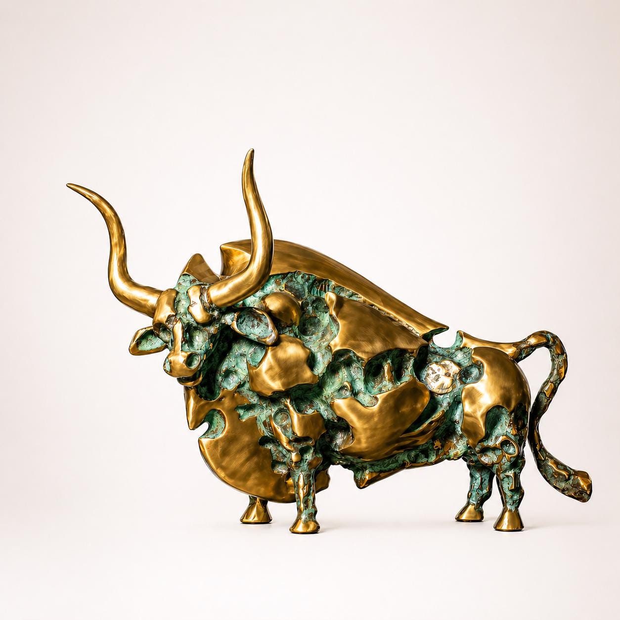 Large Solid Bronze Lucifero Toro Bull long horne Sculpture.
