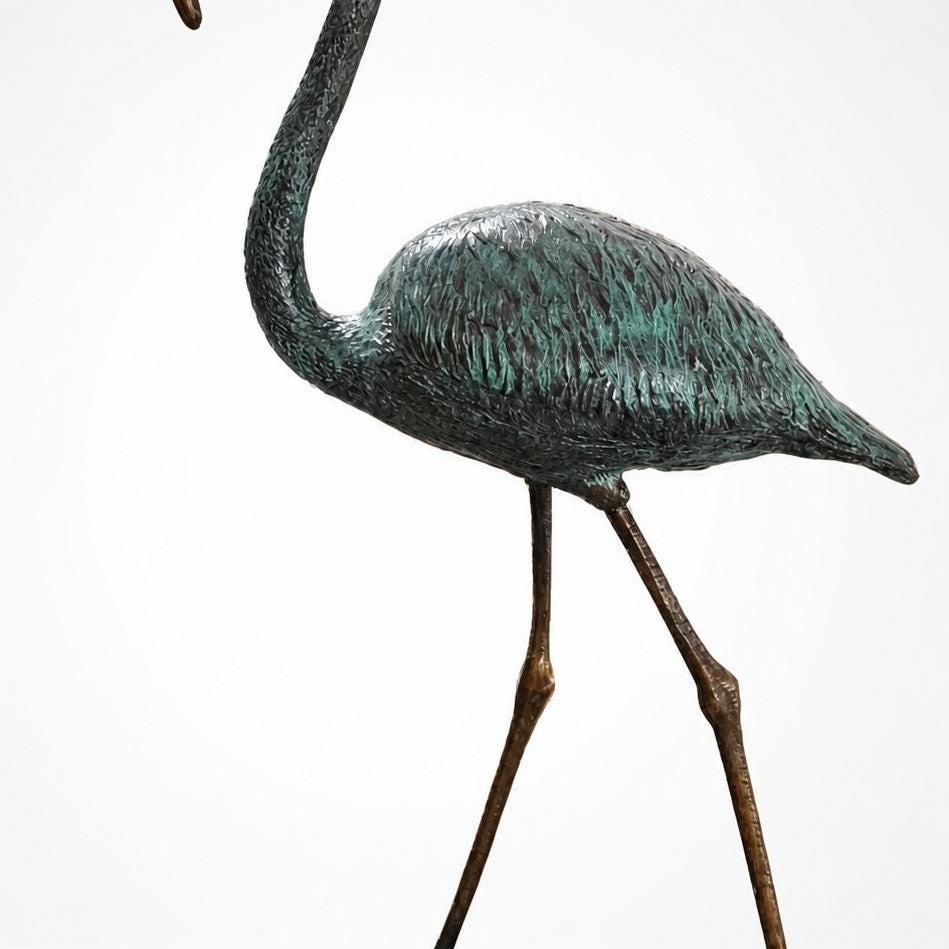 Large Bronze Flamingo Sculpture: Garden Yard Art, 47 Inches