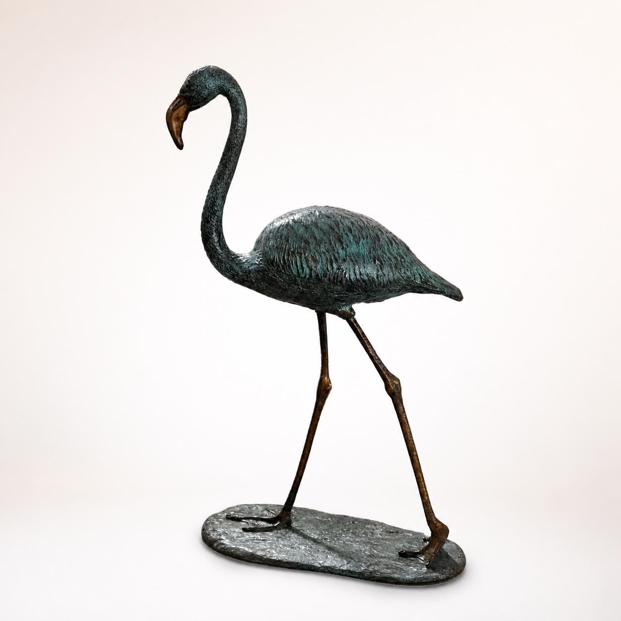 Large Bronze Flamingo Sculpture: Garden Yard Art, 47 Inches