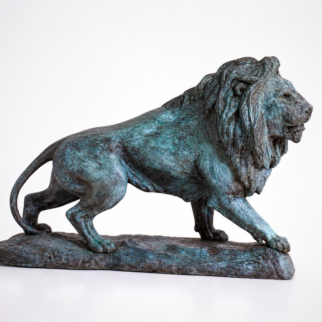 Large Bronze Lion Sculpture. Green Patina. Hand Cast. Bronze Lion Decor