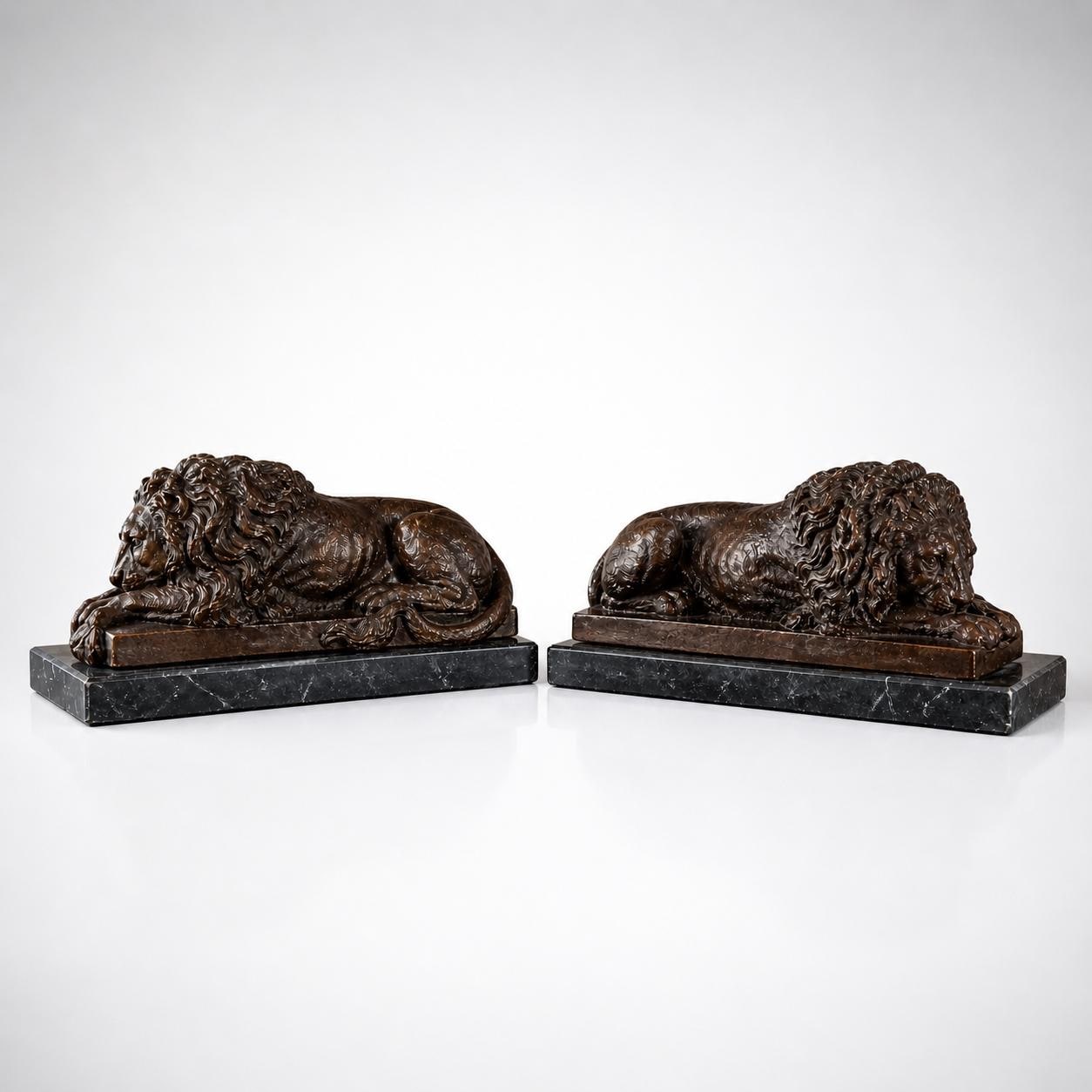 Bronze Lion Set Sculpture: Classic Wildlife Art, Lost Wax Casting Home Decor