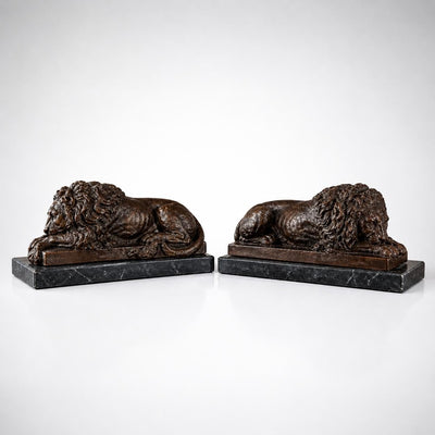 Bronze Lion Set Sculpture: Classic Wildlife Art, Lost Wax Casting Home Decor