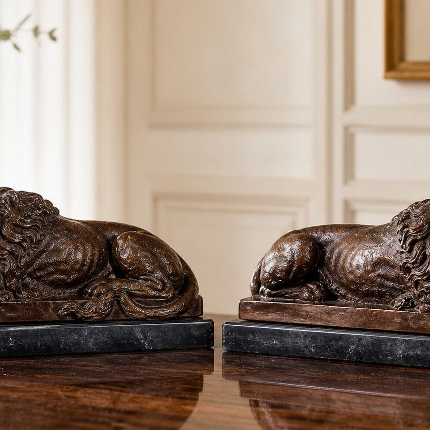 Bronze Lion Set Sculpture: Classic Wildlife Art, Lost Wax Casting Home Decor