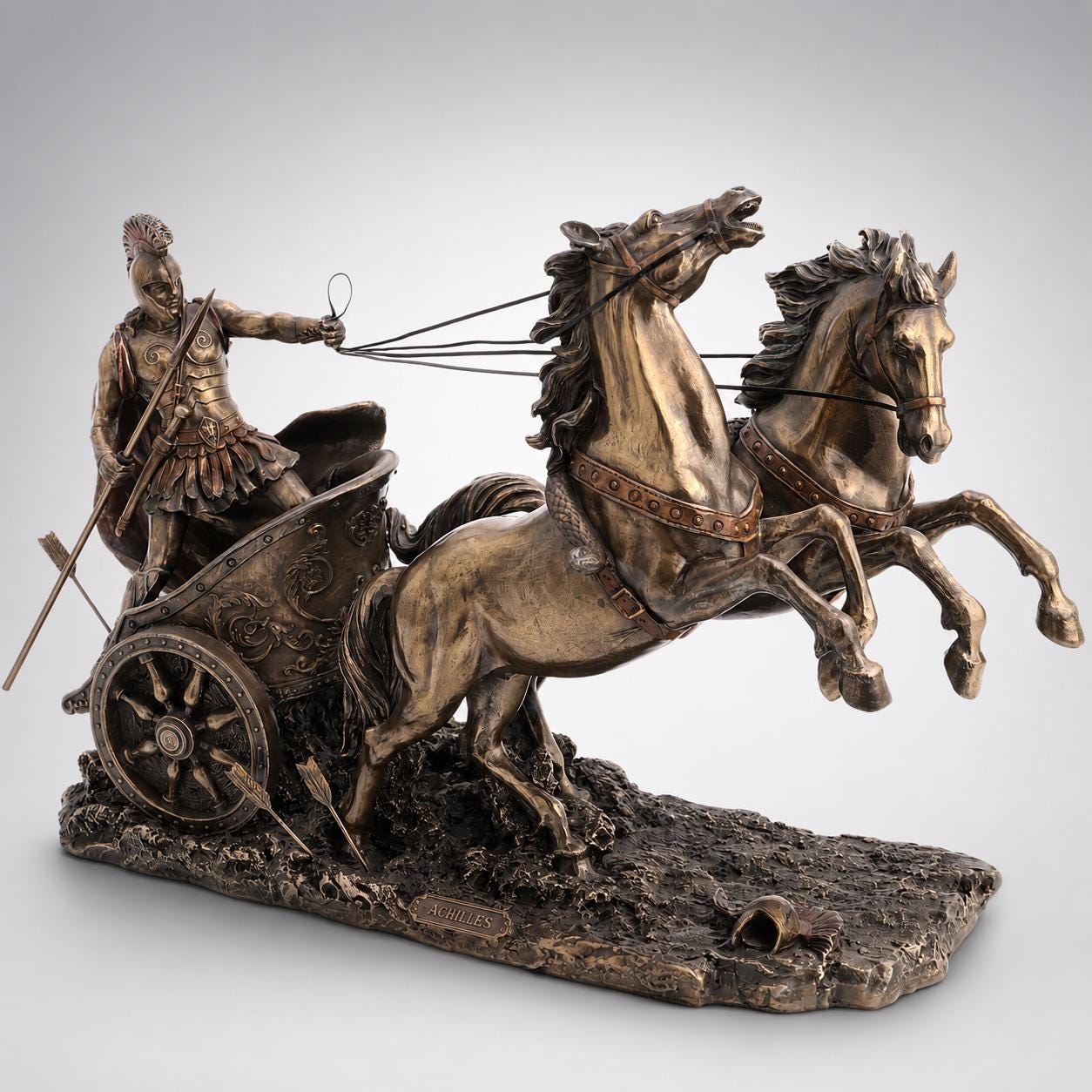 14.56 Inches Large Achilles Statue. Achilles riding Chariot Troy Battle Sculpture