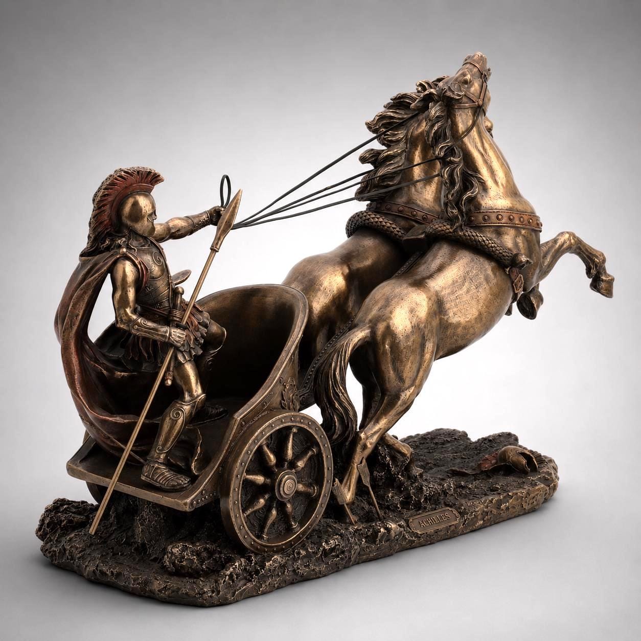 14.56 Inches Large Achilles Statue. Achilles riding Chariot Troy Battle Sculpture