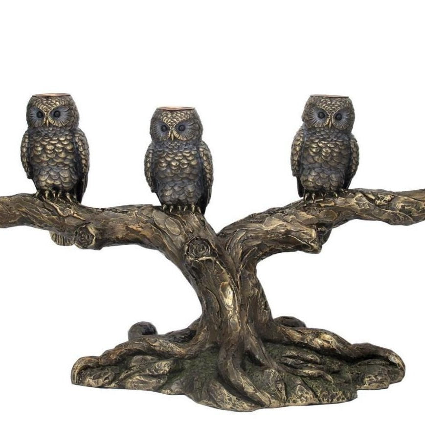 Cold Cast Bronze Owl Candle Holder: Veronese Design