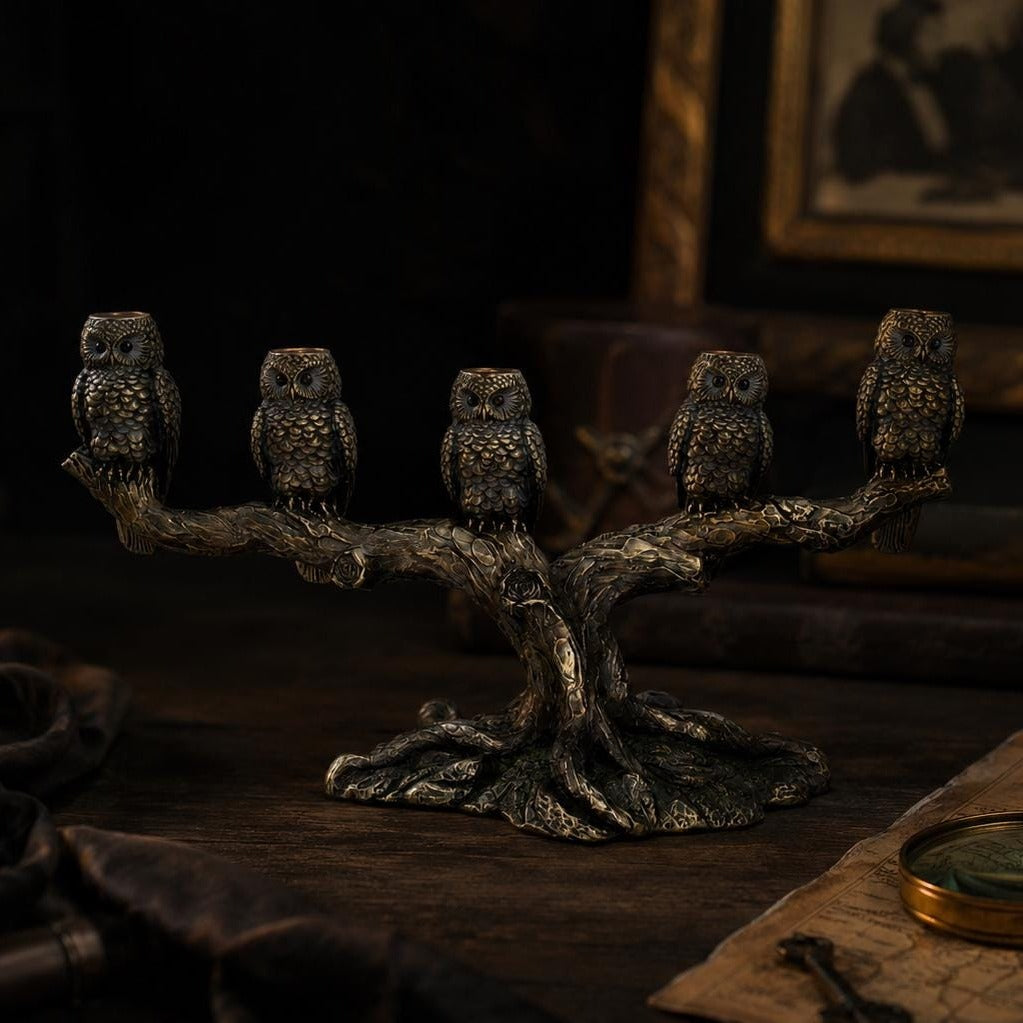Cold Cast Bronze Owl Candle Holder: Veronese Design