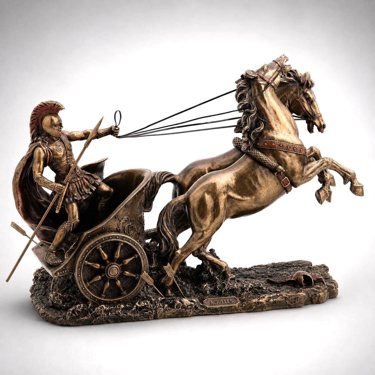 14.56 Inches Large Achilles Statue. Achilles riding Chariot Troy Battle Sculpture