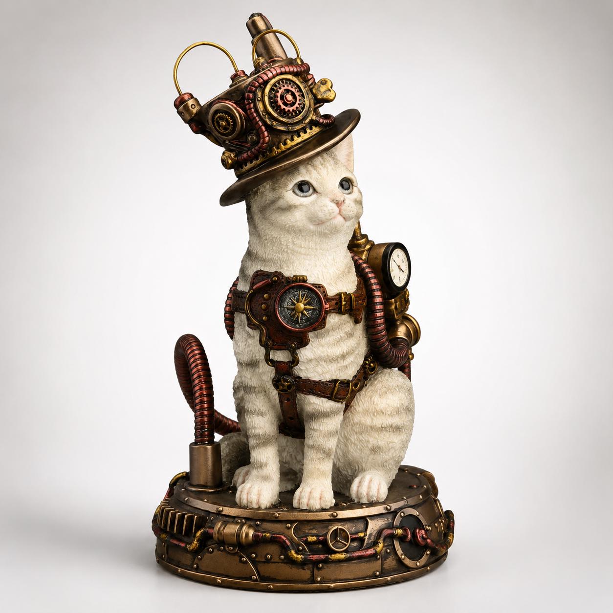 Steampunk Cat Statue, Mechanical Kitten Figurine, Victorian Fantasy Decor, Clockwork Cat Sculpture, Geek Gift, Steampunk Collectible